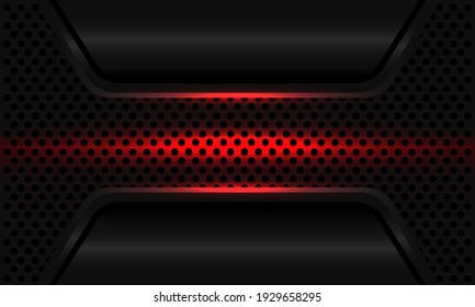 Resumen de la luz roja reflexiona sobre el diseño de malla geométrica de círculo gris oscuro diseño de tecnología futurista de lujo moderno ilustración vectorial de fondo.