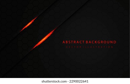 Abstract red light shadow slash on dark grey black hexagon mesh pattern design modern luxury futuristic background vector illustration.