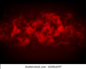 Abstract red light and smoke on black background. Vector illustration.