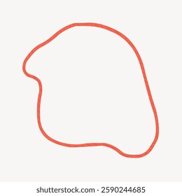 Abstract red line forming an irregular shape on a white background. The red line creates a unique, fluid form, emphasizing simplicity and minimalism. Frame vector with copy space.