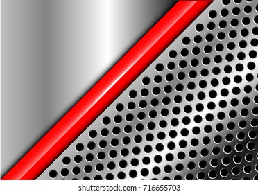 Abstract red line glossy on metal circle mesh design modern luxury futuristic background vector illustration.