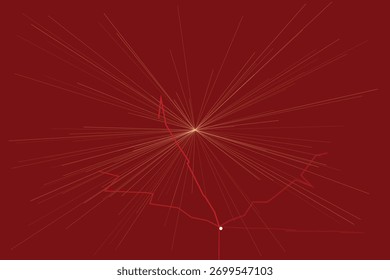 Gráfico de línea roja Abstractas con un efecto de explosión estelar brillante sobre un fondo rojo profundo, que simboliza el crecimiento o los datos.