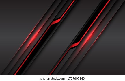 Abstract red line light black cyber slash on grey metallic design modern futuristic technology background vector illustration.