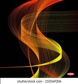 abstract red line orange wave yellow band on black background vector