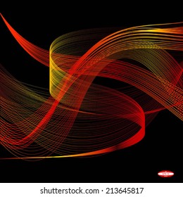abstract red line orange wave yellow band on black background vector