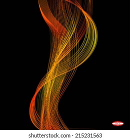abstract red line orange wave yellow band on black background vector