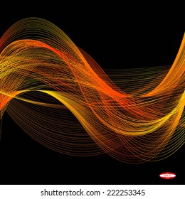 abstract red line orange wave yellow band on black background vector