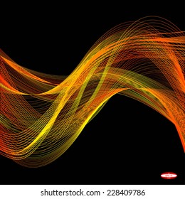 abstract red line orange wave yellow band on black background vector
