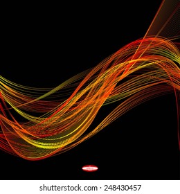 abstract red line orange wave yellow band on black background vector