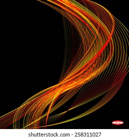 abstract red line orange wave yellow band on black background vector