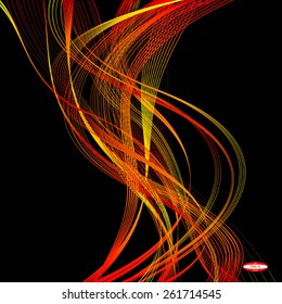 abstract red line orange wave yellow band on black background vector