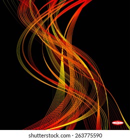abstract red line orange wave yellow band on black background vector