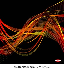 abstract red line orange wave yellow band isolated on black background. vector illustration