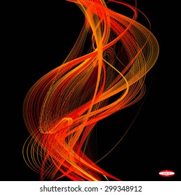 abstract red line with orange wave with yellow band isolated on black background. vector illustration