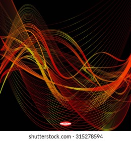 abstract red line with orange wave with yellow band isolated on black background. vector illustration