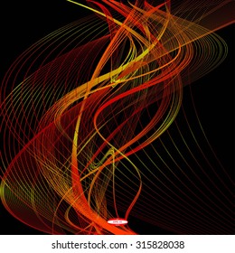 abstract red line with orange wave with yellow band isolated on black background. vector illustration