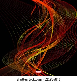 abstract red line with orange wave and yellow band isolated on black background. vector illustration