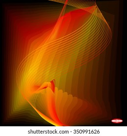 abstract red line with orange wave with yellow band isolated on black background. vector illustration