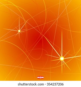 abstract red line with orange wave with yellow band isolated on peach background. vector illustration