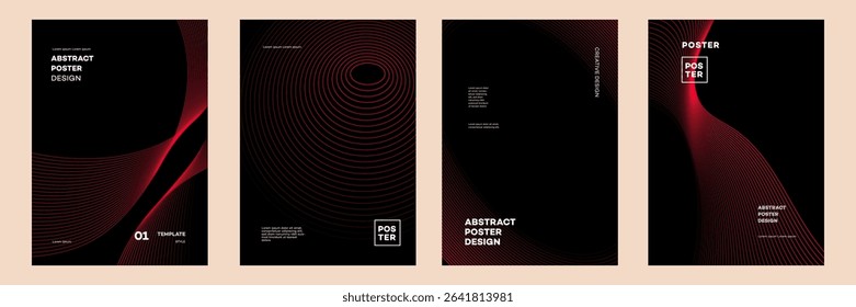Abstract Red Line Poster Templates Modern Creative Design. Social media, Cover, Banner, Flyer, Ads