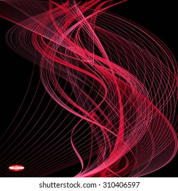 abstract red line raspberry wave purple band isolated on black background. vector illustration