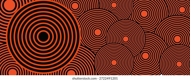 Línea roja Abstractas de forma redonda de fondo de patrón de lujo, fondo negro de forma redonda. Ilustración vectorial