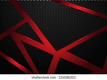 Abstract red line triangle on dark grey hexagon mesh pattern design modern futuristic background vector illustration.