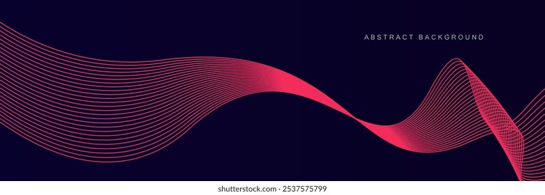 Abstract red line wave pattern on dark blue background. Geometric line art design. Futuristic technology concept. Suit for banner, business, cover, header, wallpaper, corporate, website, flyer