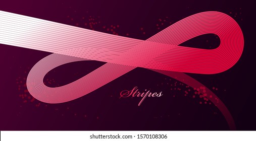 Abstract red lines in 3D motion dimensional perspective vector background, elegant curvy light stripy design element, template for banner or poster and other ads.