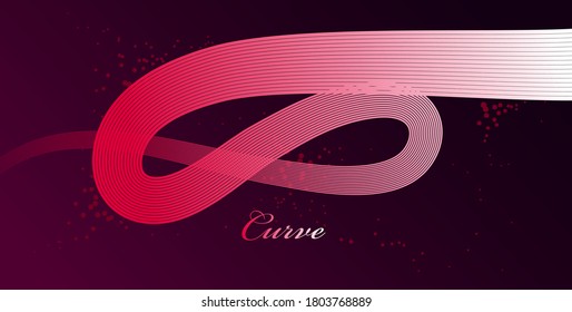 Abstract red lines in 3D motion dimensional perspective vector background, elegant curvy light stripy design element, template for banner or poster and other ads.