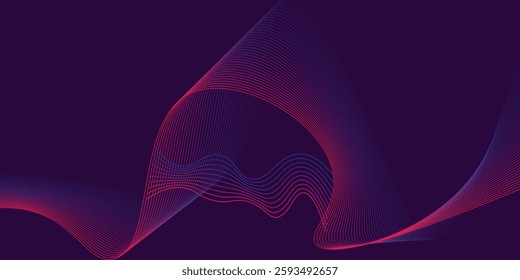 Abstract red lines background. dark blue background, Dynamic wave flow. vector illustration