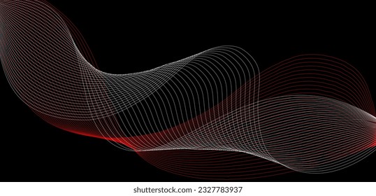 Resumen del fondo de las líneas rojas. Líneas onduladas blancas y rojas con fondo negro. Diseño de fondo de líneas geométricas. Ilustración de fondo del vector