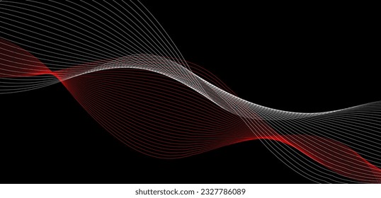 Abstract red lines background. White and red wavy lines in dark black background. Modern geometric lines background design. Vector background illustration