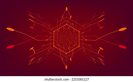 Abstract red lines and dots connection on red background.