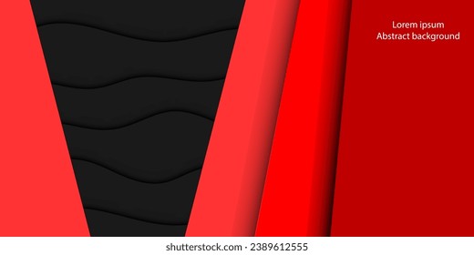 Abstract red lines with imitation shadows against a background of black waves. Elegant pattern. Suit for cover, wallpaper, desktop, header, banner, presentation, website. Vector illustration
