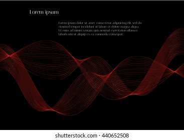 Abstract red lines on black background with sample text. Vector background for design magazines and leaflets