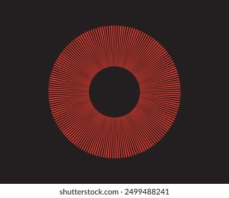 Abstract red lines in a spiral shape isolated on a black background. Abstract, art, circular, circle, creative, design, geometric, icon, illustration, logo, ornament, round, striped, symbol and web.