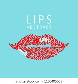 Abstract red lips with floral leaf on blue background vector illustration