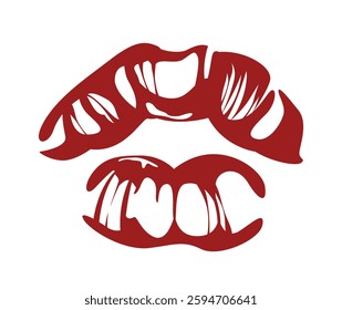 Abstract red lips illustration with a stylized, artistic cut-out design. The bold and modern graphic is set against a white background, symbolizing beauty and expression. Vector illustration