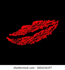 Abstract red lips on black background, sign for design, vector illustration