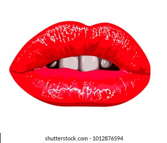 Abstract red lips. Open Mouth with bold color paint flow. Idea for business visit card, typography vector. Stylish salon look.Perfect for invitation, greeting card, poster, print etc.
