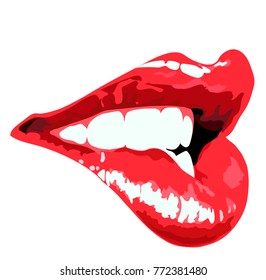 	
Abstract red lips. Open Mouth with bold color paint flow. Idea for business visit card, typography vector.Stylish salon look.Perfect for invitation, greeting card, poster, print etc.