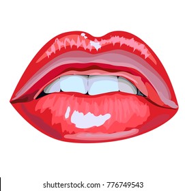 Abstract red lips. Open Mouth with bold color paint flow. Idea for business visit card, typography vector.Stylish salon look.Perfect for invitation, greeting card, poster, print etc.