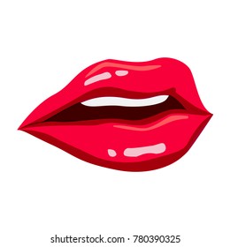 Abstract red lips. Open Mouth with bold color paint flow. Idea for business visit card, typography vector.Stylish salon look.Perfect for invitation, greeting card, poster, print etc.