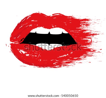 Abstract red lips. Open Mouth with color paint flow. Vector illustration.