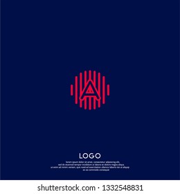abstract red A logo letter in circle lines shape with dark blue background design concept