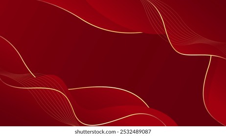 Abstract red luxury background with gold lines. Elegant wave modern wallpaper. Template banner background for sales, ads, events, awards, web, pages, and others