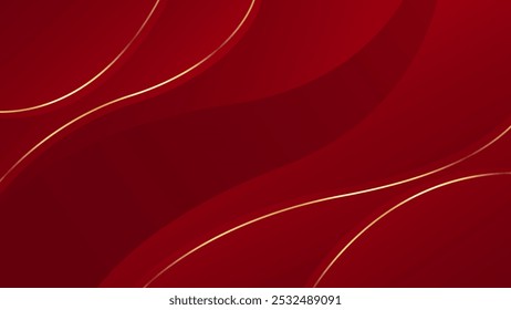 Abstract red luxury background with gold lines. Elegant wave modern wallpaper. Template banner background for sales, ads, events, awards, web, pages, and others