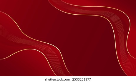 Abstract red luxury background with gold lines. Elegant wave modern wallpaper. Template banner background for sales, ads, events, awards, web, pages, and others