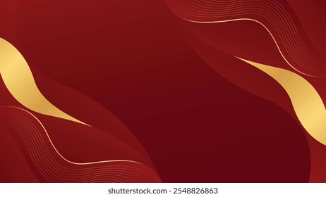 Abstractas fondo rojo de lujo con líneas de oro. Elegantes Fondos de pantalla modernos de onda. Adecuado para Plantillas, Anuncios, tarjetas, ventas, anuncios, eventos, premios, Web y páginas